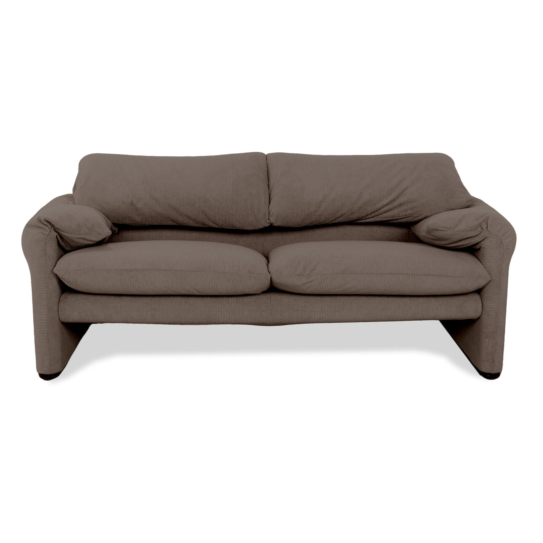 Cassina Maralunga Fine Corduroy Two-Seater Brown Gray Espresso Sofa Couch Reupholstered Manual Function