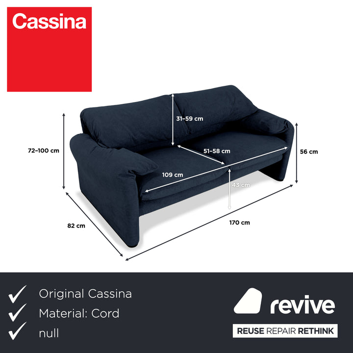 Cassina Maralunga Feincord Cord Zweisitzer Dunkelblau Petrol Sofa Couch Neubezug manuelle Funktion