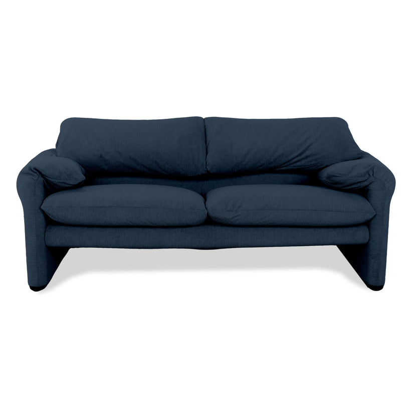 Cassina Maralunga Fine Corduroy Two-Seater Dark Blue Petrol Sofa Couch New Upholstery Manual Function