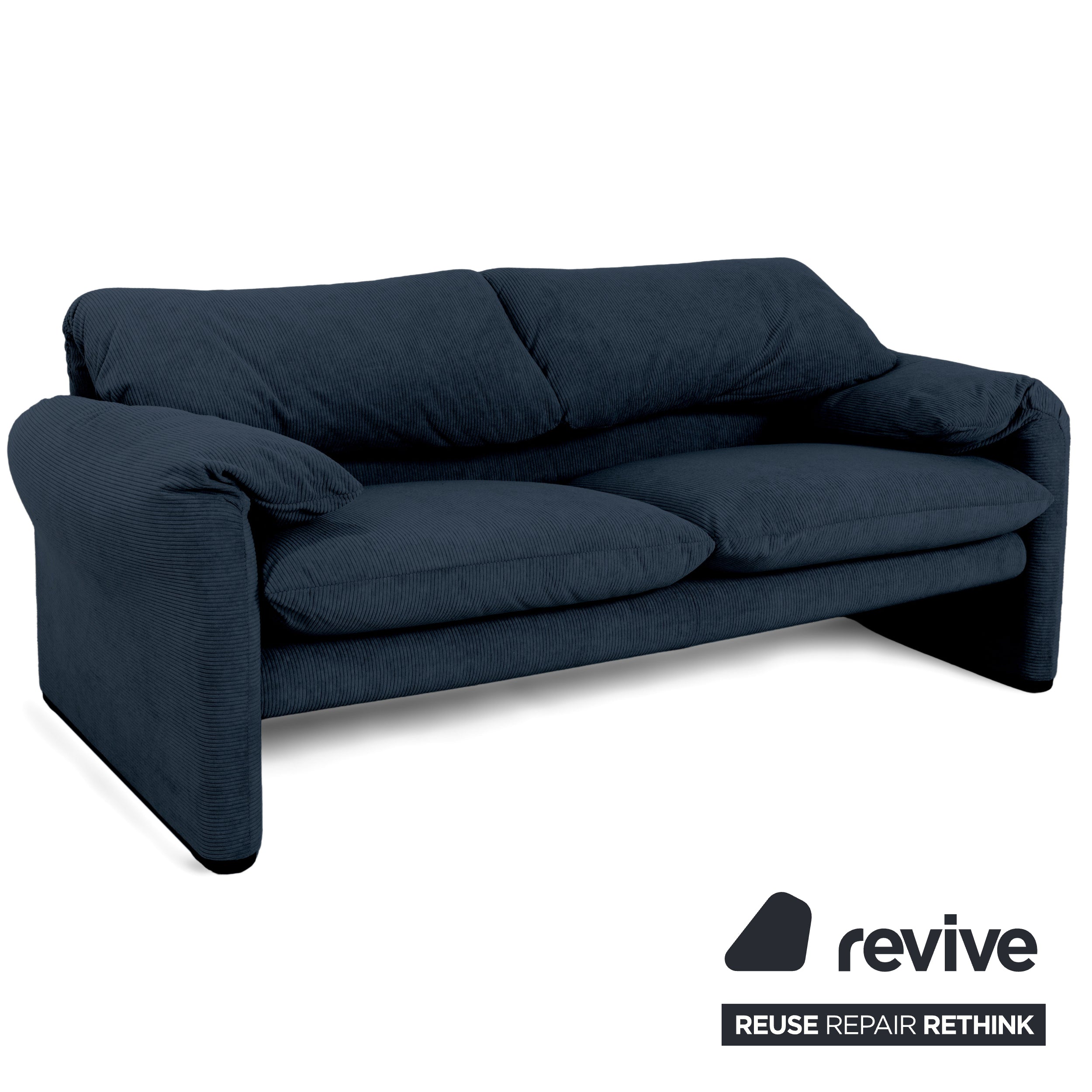Cassina Maralunga Fine Corduroy Two-Seater Dark Blue Petrol Sofa Couch New Upholstery Manual Function