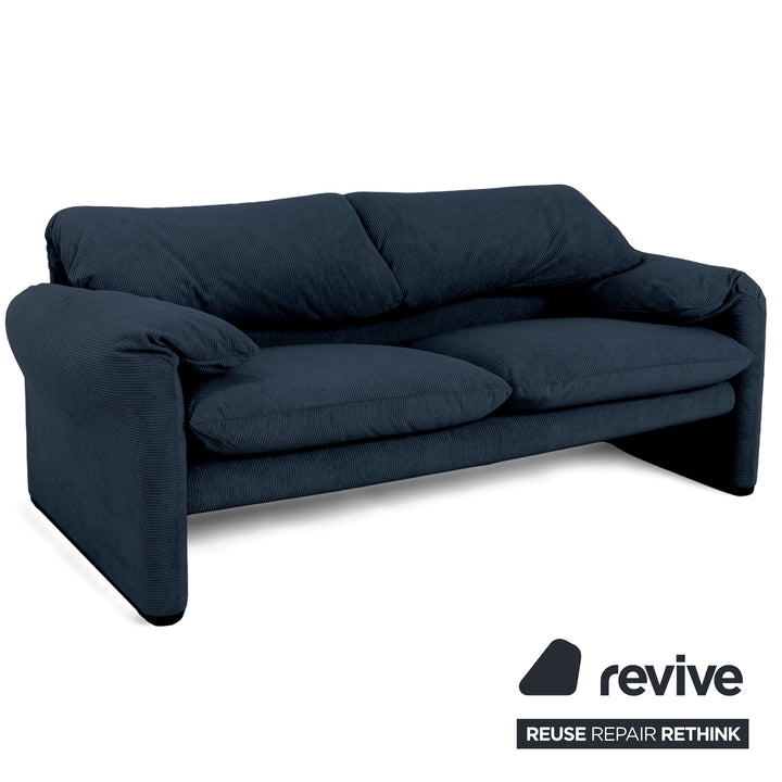 Cassina Maralunga Feincord Cord Zweisitzer Dunkelblau Petrol Sofa Couch Neubezug manuelle Funktion