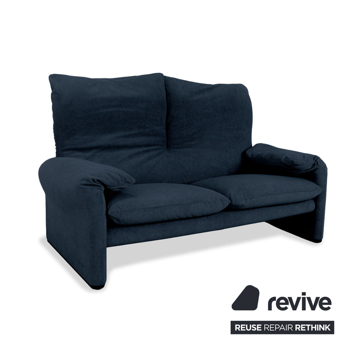 Cassina Maralunga Feincord Cord Zweisitzer Dunkelblau Petrol Sofa Couch Neubezug manuelle Funktion