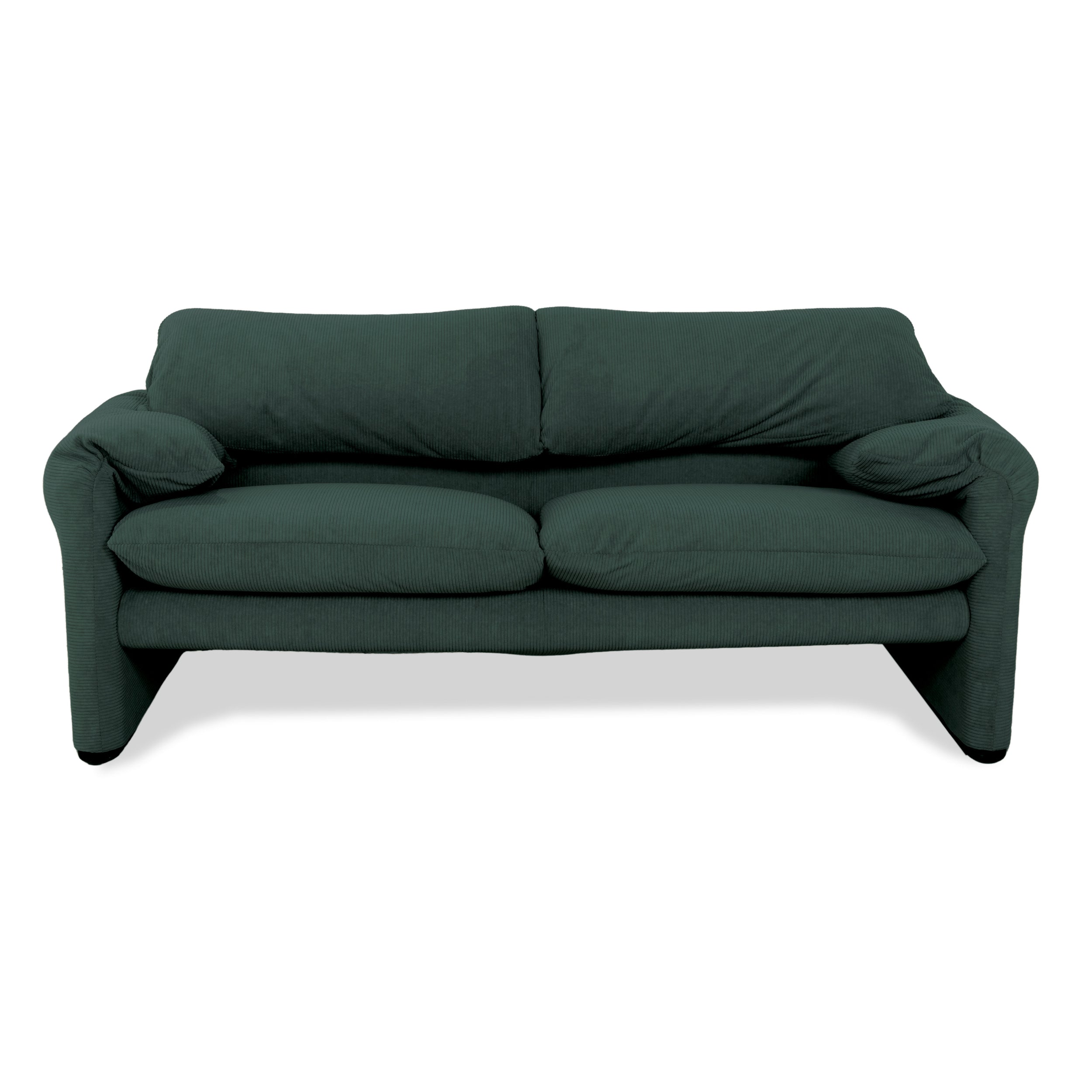 Cassina Maralunga Fine Cord Two-Seater Dark Green Sofa Couch New Upholstery Manual Function
