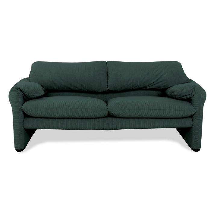 Cassina Maralunga Fine Cord Two-Seater Dark Green Sofa Couch New Upholstery Manual Function