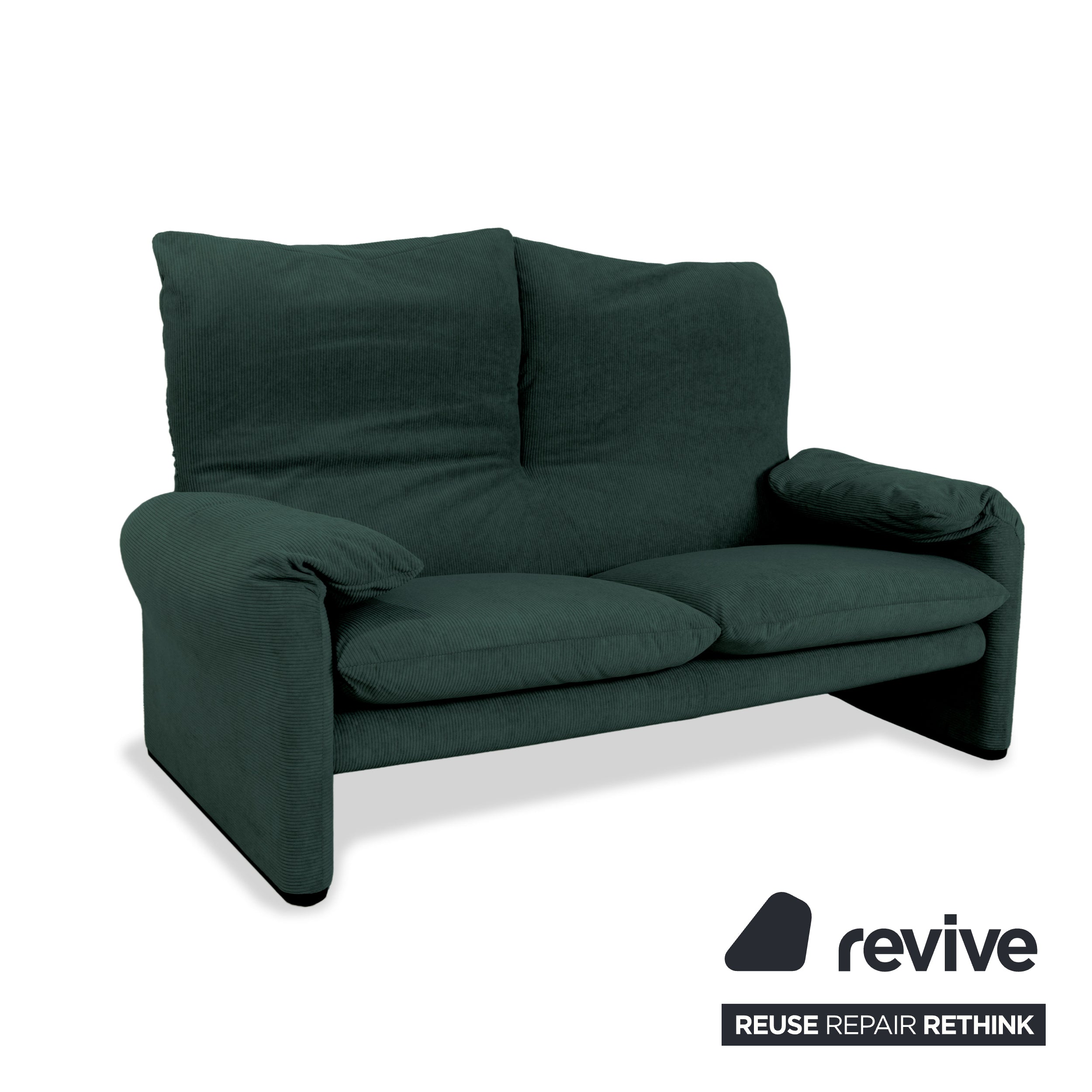 Cassina Maralunga Fine Cord Two-Seater Dark Green Sofa Couch New Upholstery Manual Function