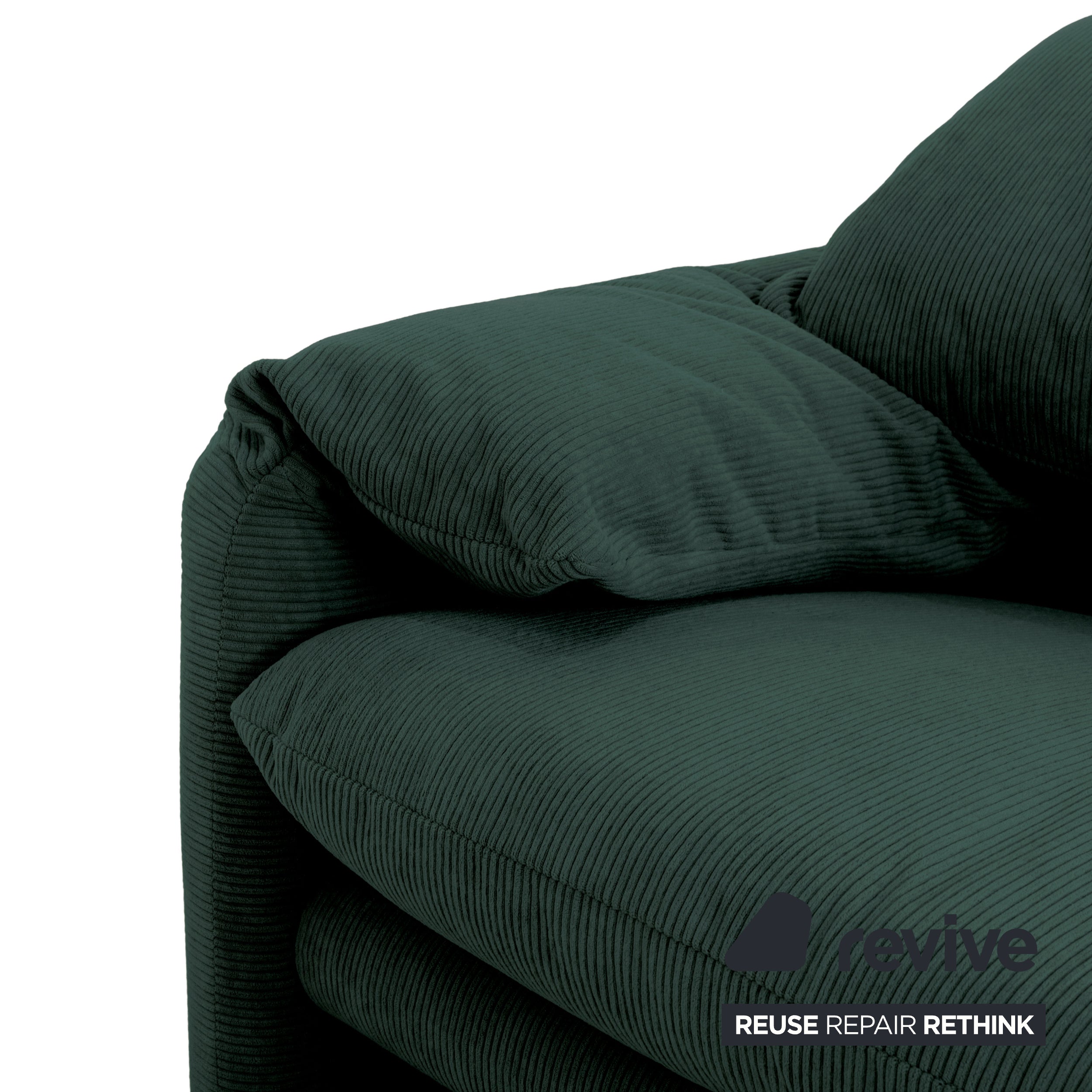 Cassina Maralunga Fine Cord Two-Seater Dark Green Sofa Couch New Upholstery Manual Function