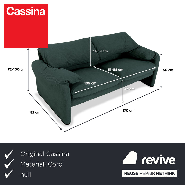 Cassina Maralunga Feincord Cord Zweisitzer Dunkelgrün Grün Sofa Couch Neubezug manuelle Funktion