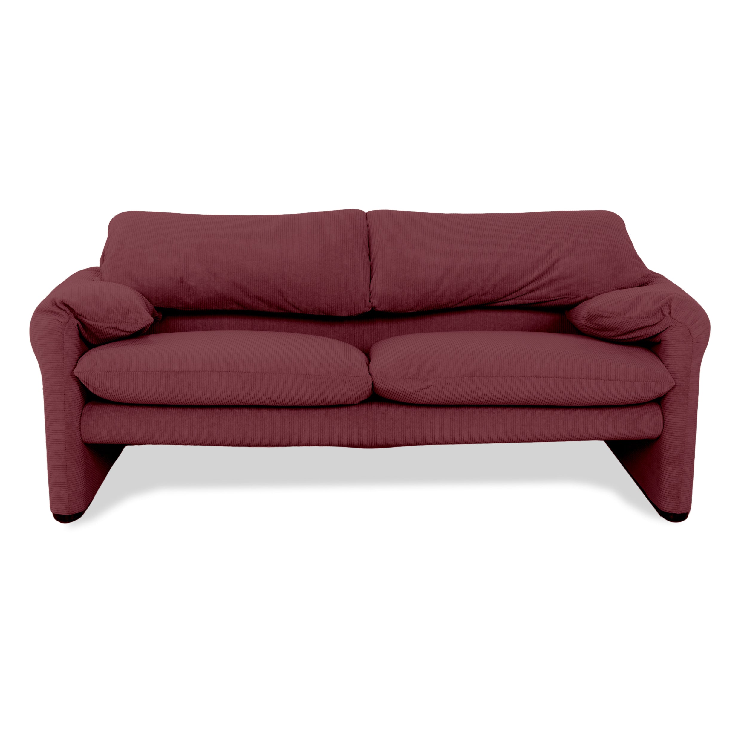Cassina Maralunga Fine Corduroy Two-Seater Dark Red Burgundy Sofa Couch Newly Upholstered Manual Function