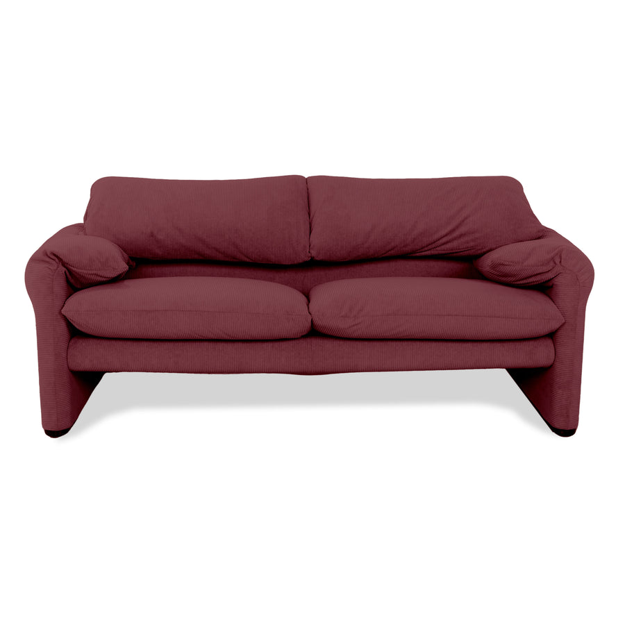 Cassina Maralunga Côtelé Fin Velours Deux Places Canapé Rouge Foncé Bordeaux Recouvrement Neuf Fonction Manuelle