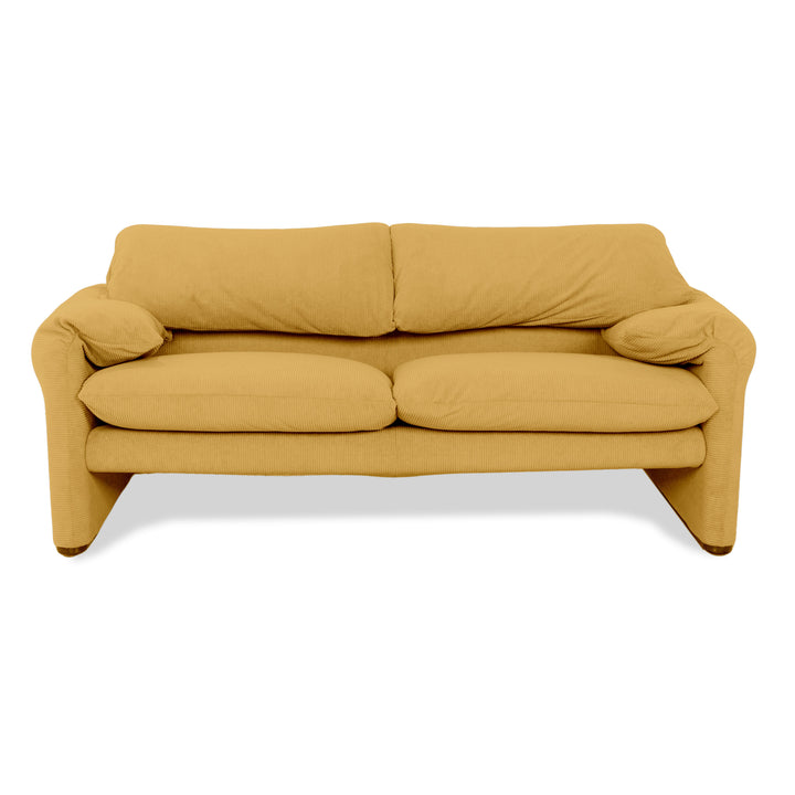 Cassina Maralunga Feincord Cord Zweisitzer Gelb Senf Espresso Sofa Couch Neubezug manuelle Funktion