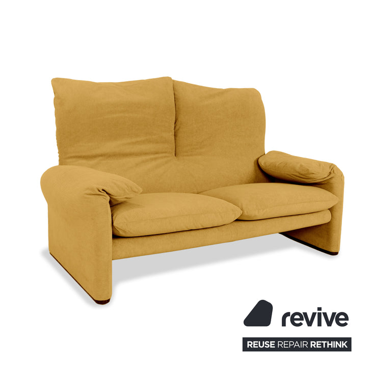Cassina Maralunga Feincord Cord Zweisitzer Gelb Senf Espresso Sofa Couch Neubezug manuelle Funktion