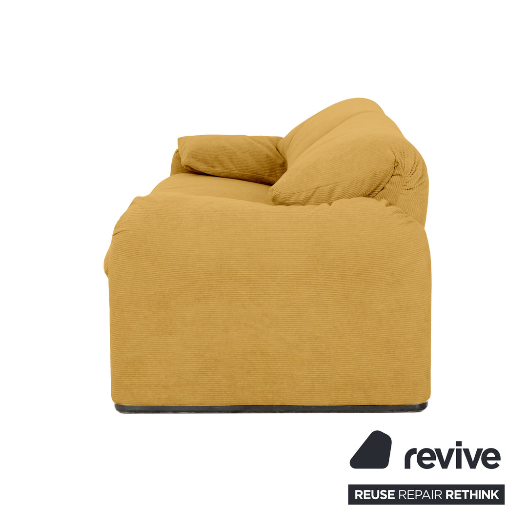 Cassina Maralunga Fine Corduroy Two-Seater Yellow Mustard Espresso Sofa Couch New Upholstery Manual Function