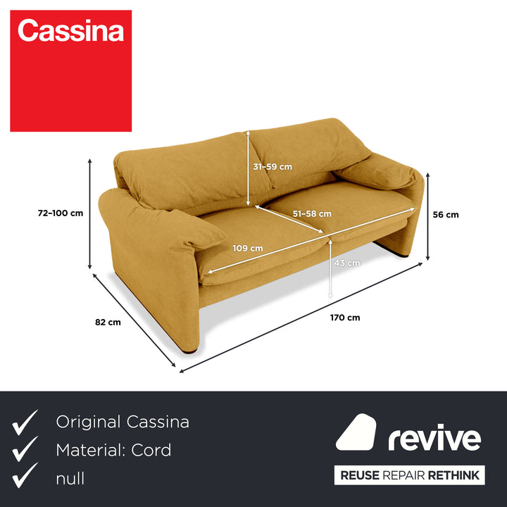 Cassina Maralunga Feincord Cord Zweisitzer Gelb Senf Espresso Sofa Couch Neubezug manuelle Funktion