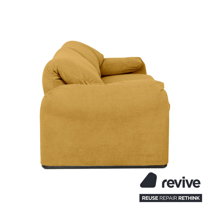 Cassina Maralunga Fine Corduroy Two-Seater Yellow Mustard Espresso Sofa Couch New Upholstery Manual Function