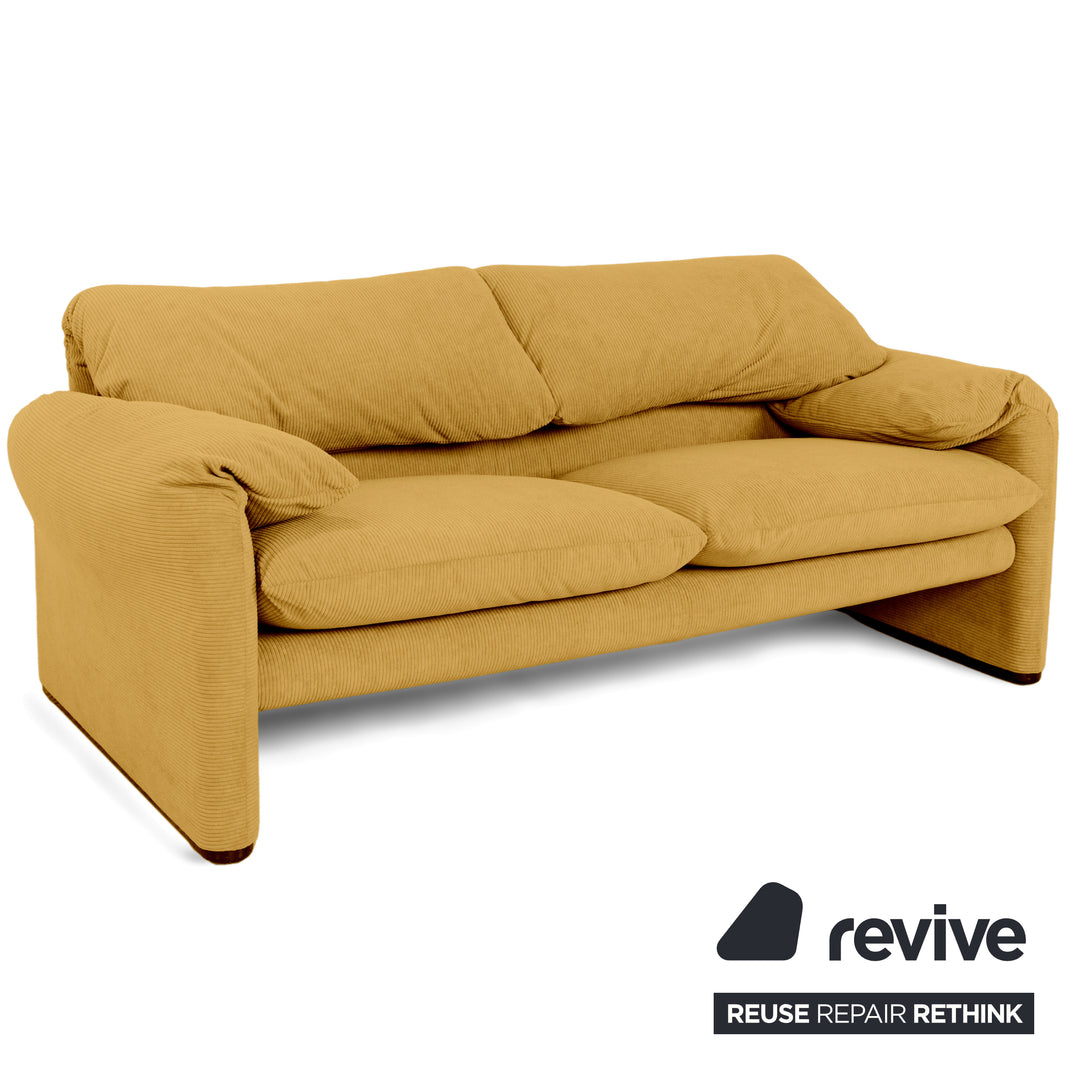 Cassina Maralunga Feincord Cord Zweisitzer Gelb Senf Espresso Sofa Couch Neubezug manuelle Funktion