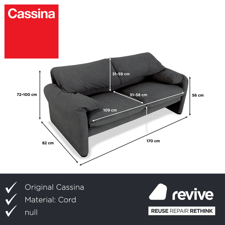 Cassina Maralunga Feincord Cord Zweisitzer Grau Sofa Couch Neubezug manuelle Funktion
