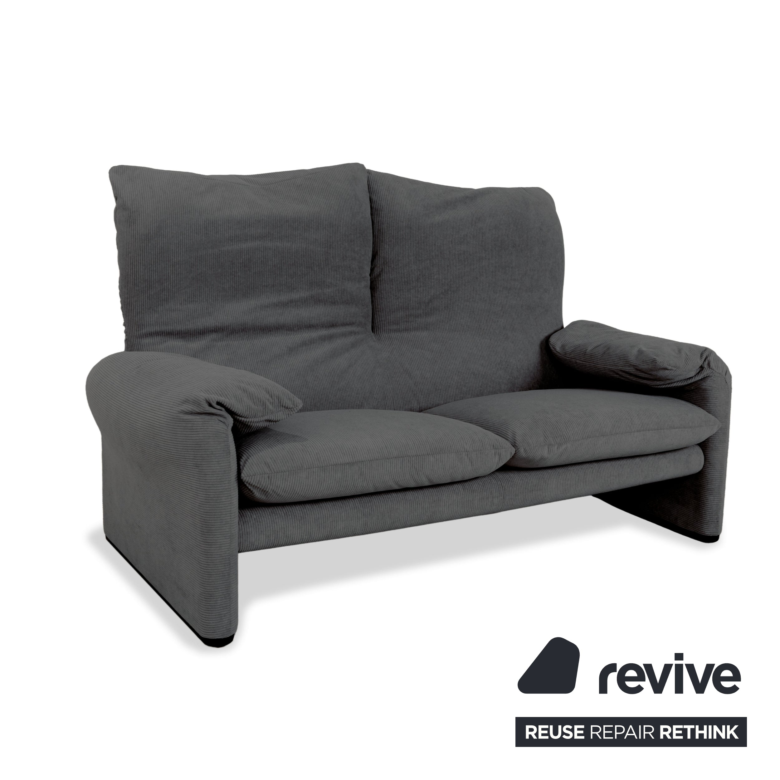 Cassina Maralunga Fine Corduroy Two-Seater Grey Sofa Couch Reupholstered Manual Function