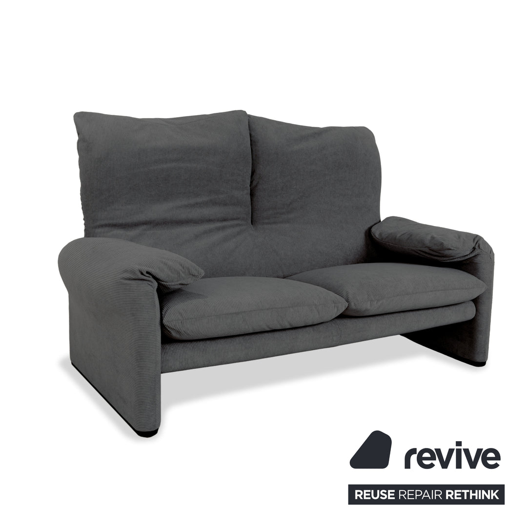 Cassina Maralunga Feincord Cord Zweisitzer Grau Sofa Couch Neubezug manuelle Funktion