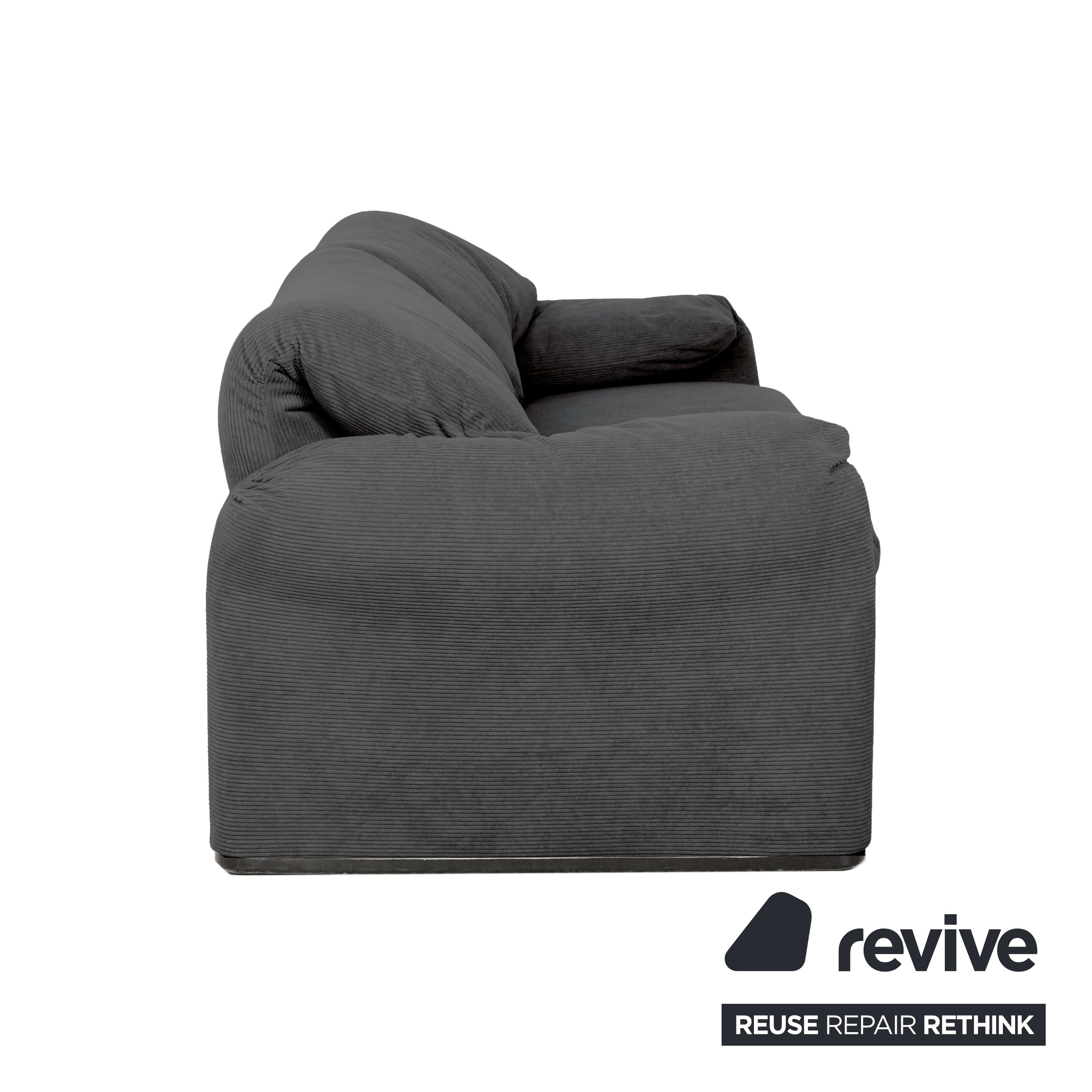 Cassina Maralunga Fine Corduroy Two-Seater Grey Sofa Couch Reupholstered Manual Function