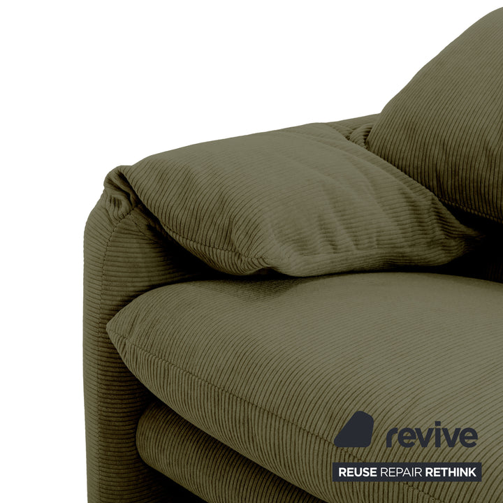Cassina Maralunga Fine Corduroy Two-Seater Green Olive Green Sofa Couch New Upholstery Manual Function