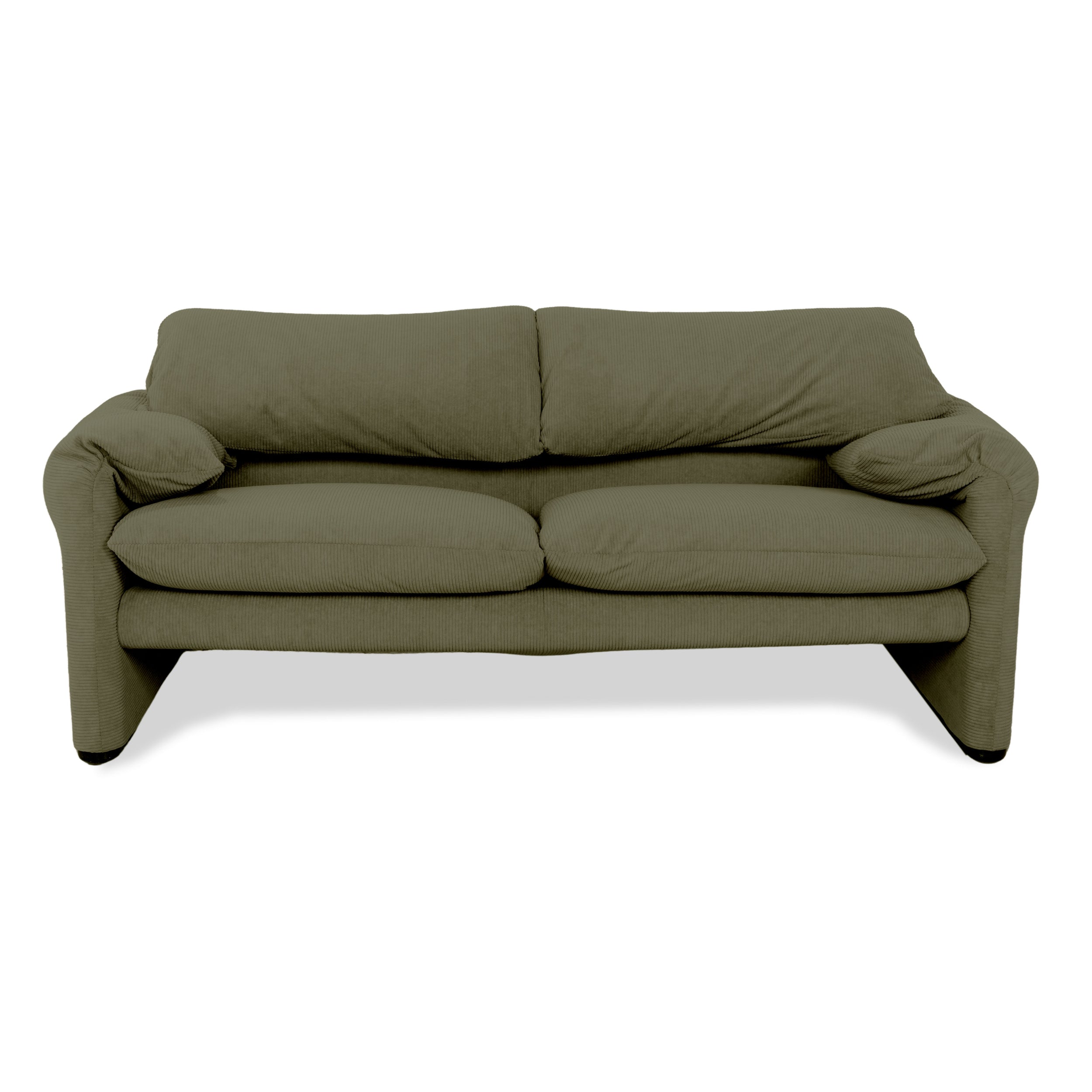 Cassina Maralunga Fine Corduroy Two-Seater Green Olive Green Sofa Couch New Upholstery Manual Function
