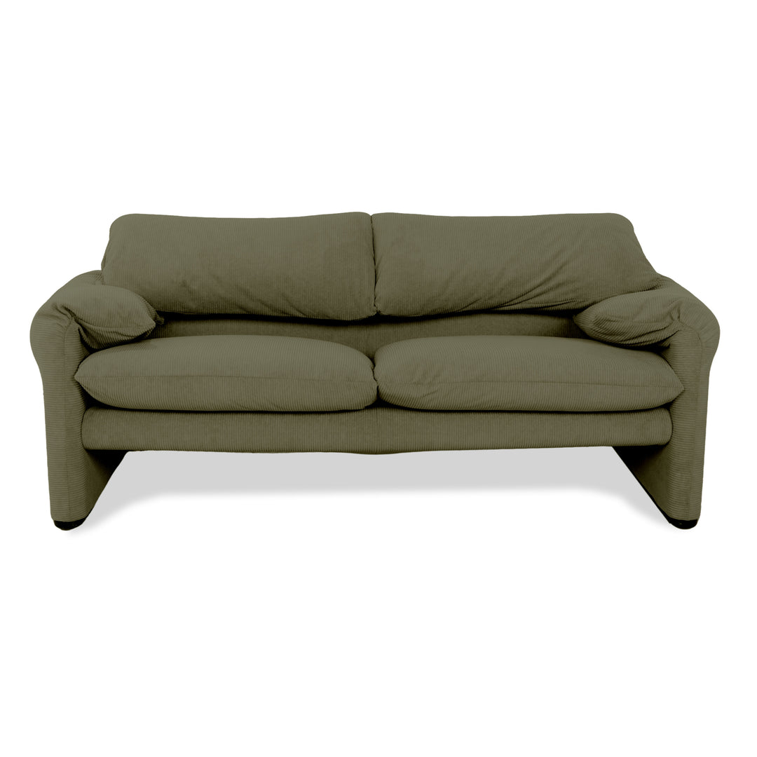 Cassina Maralunga Fine Corduroy Two-Seater Green Olive Green Sofa Couch New Upholstery Manual Function