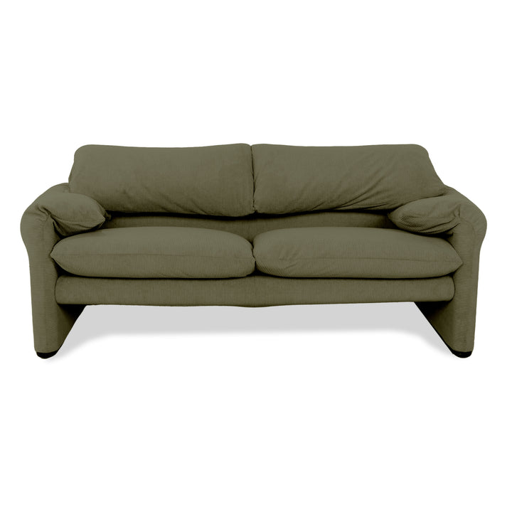 Cassina Maralunga Fine Corduroy Two-Seater Green Olive Green Sofa Couch New Upholstery Manual Function