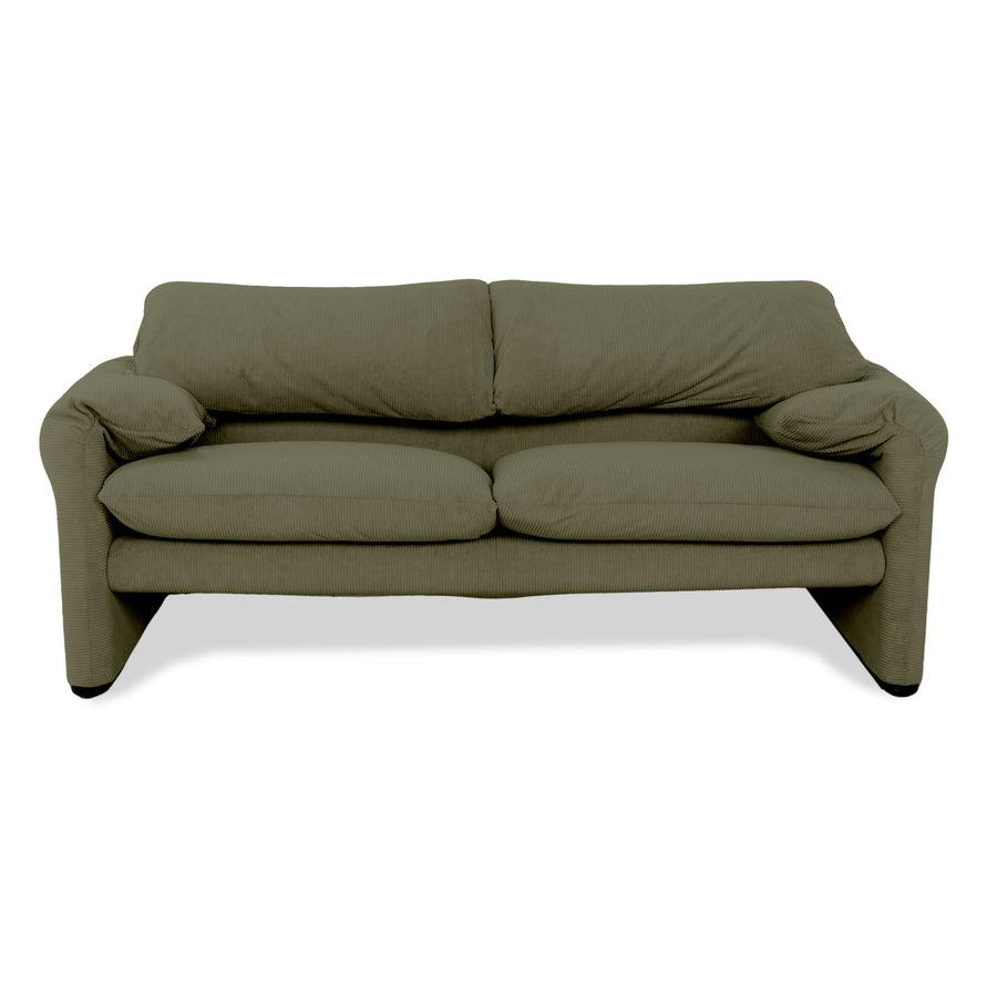 Cassina Maralunga Cordon côtelé fin Deux places Vert Vert olive Canapé Canapé Retapissé fonction manuelle