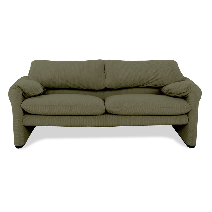 Cassina Maralunga Fine Corduroy Two-Seater Green Olive Green Sofa Couch New Upholstery Manual Function