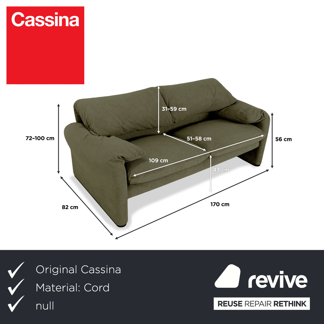 Cassina Maralunga Feincord Cord Zweisitzer Grün Olivgrün Sofa Couch Neubezug manuelle Funktion