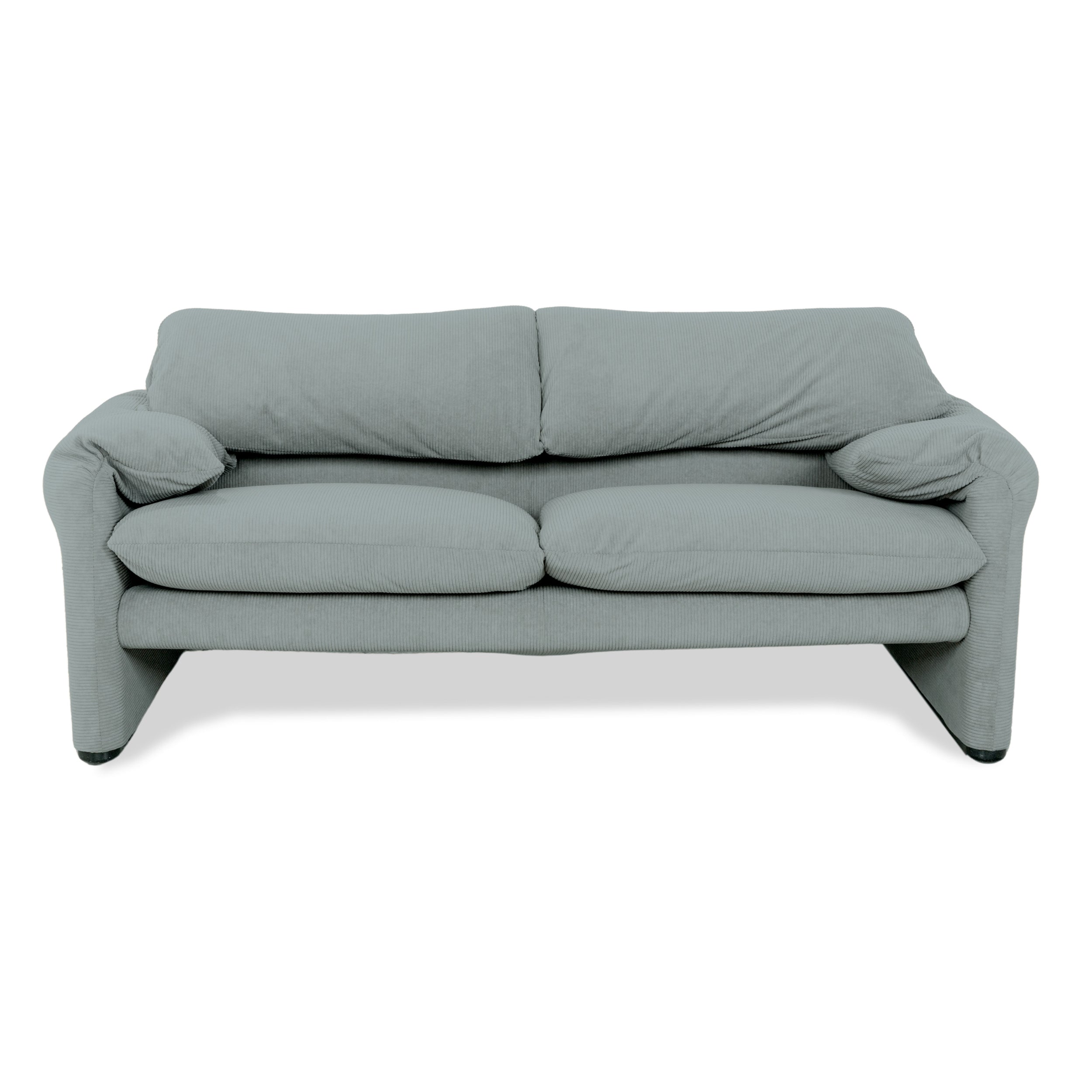 Cassina Maralunga Fine Corduroy Two-Seater Light Blue Gray Sofa Couch Newly Upholstered Manual Function