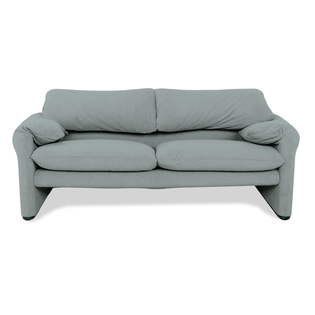 Cassina Maralunga Fine Corduroy Two-Seater Light Blue Gray Sofa Couch Newly Upholstered Manual Function