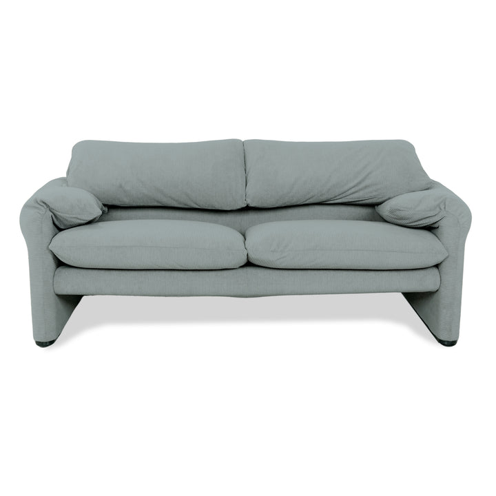 Cassina Maralunga Fine Corduroy Two-Seater Light Blue Gray Sofa Couch Newly Upholstered Manual Function