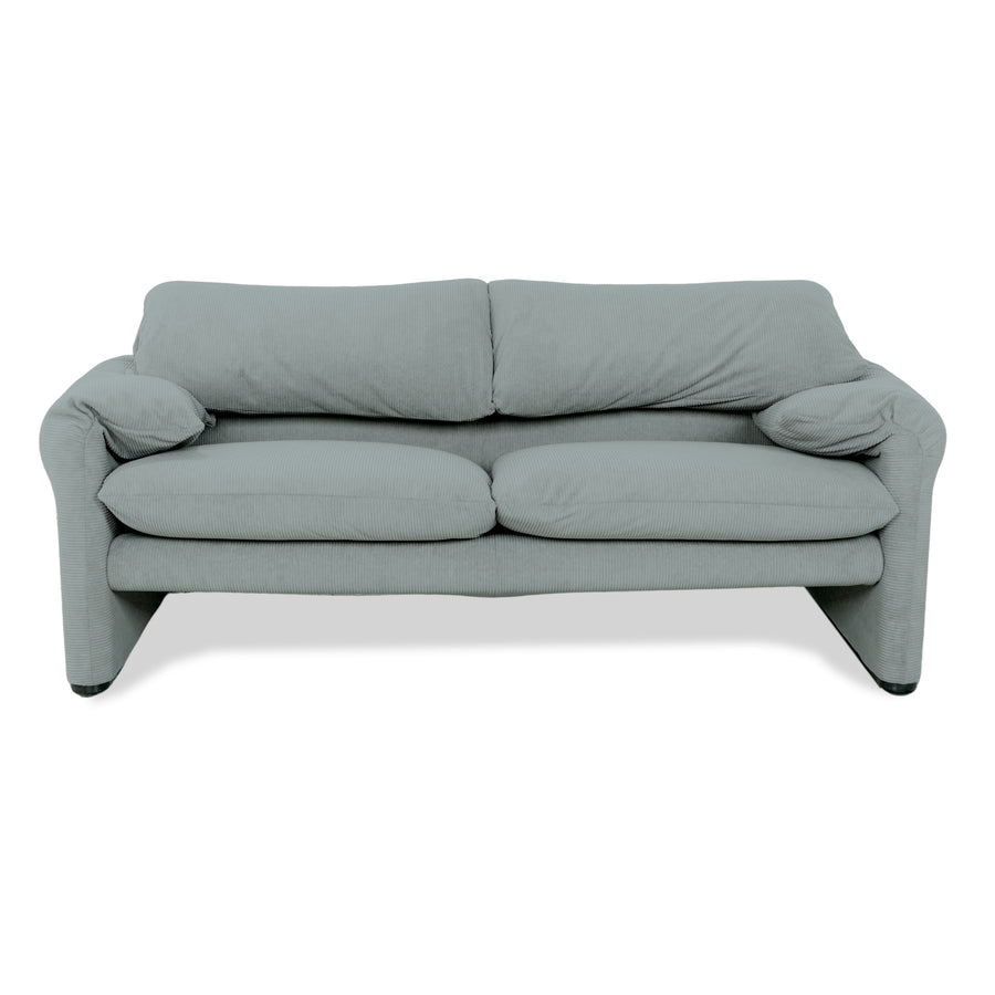 Cassina Maralunga Cordonnet Fin Velours Côtelé Canapé Deux Places Bleu Clair Gris Nouveau Rembourrage Fonction Manuelle
