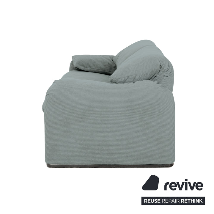 Cassina Maralunga Fine Corduroy Two-Seater Light Blue Gray Sofa Couch Newly Upholstered Manual Function