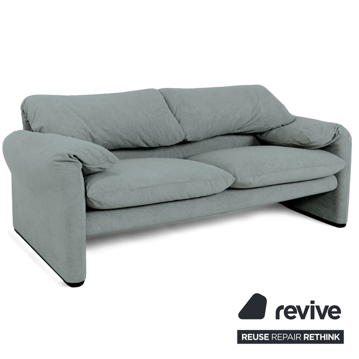 Cassina Maralunga Feincord Cord Zweisitzer Hellblau Grau Sofa Couch Neubezug manuelle Funktion