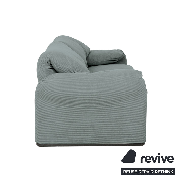 Cassina Maralunga Fine Corduroy Two-Seater Light Blue Gray Sofa Couch Newly Upholstered Manual Function