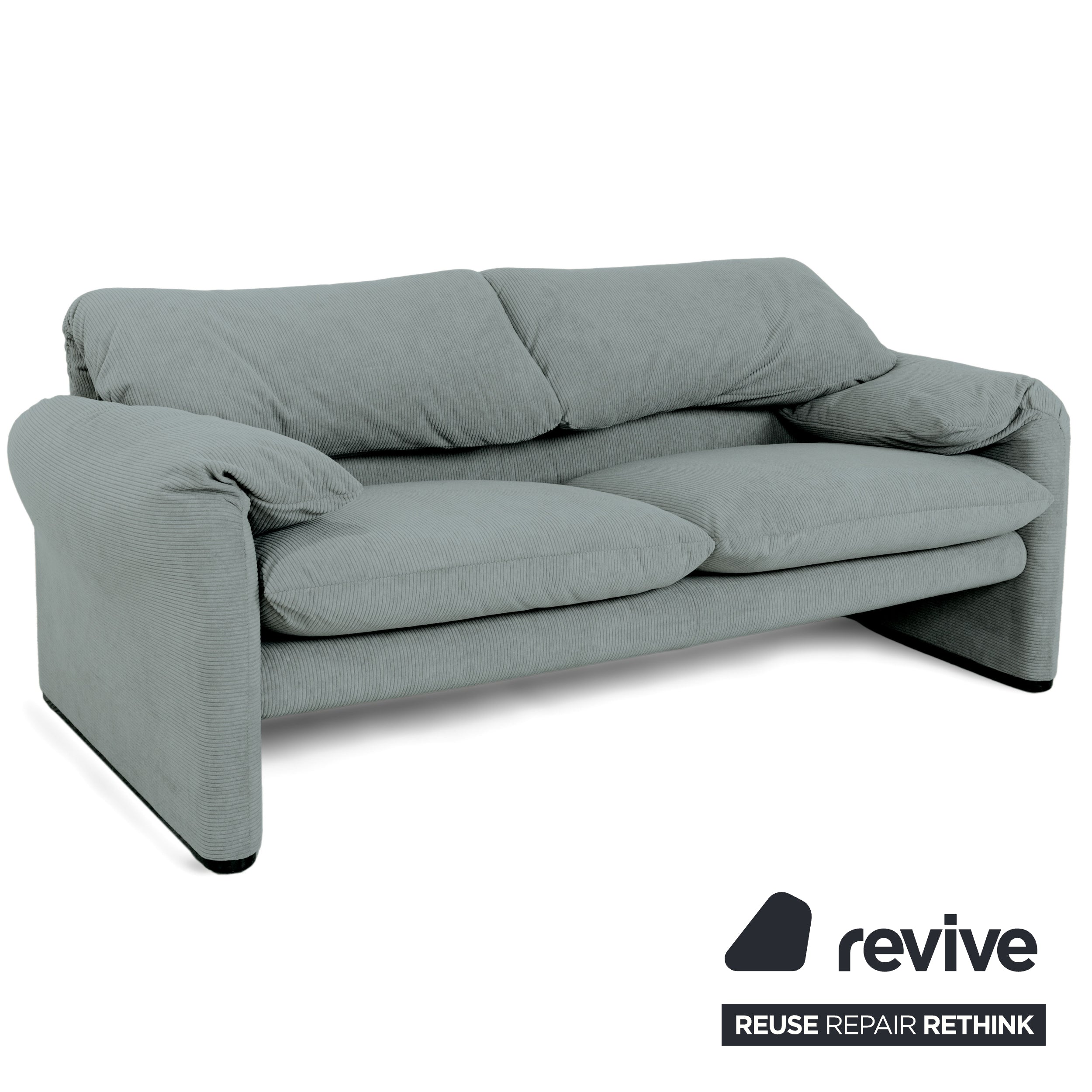 Cassina Maralunga Fine Corduroy Two-Seater Light Blue Gray Sofa Couch Newly Upholstered Manual Function