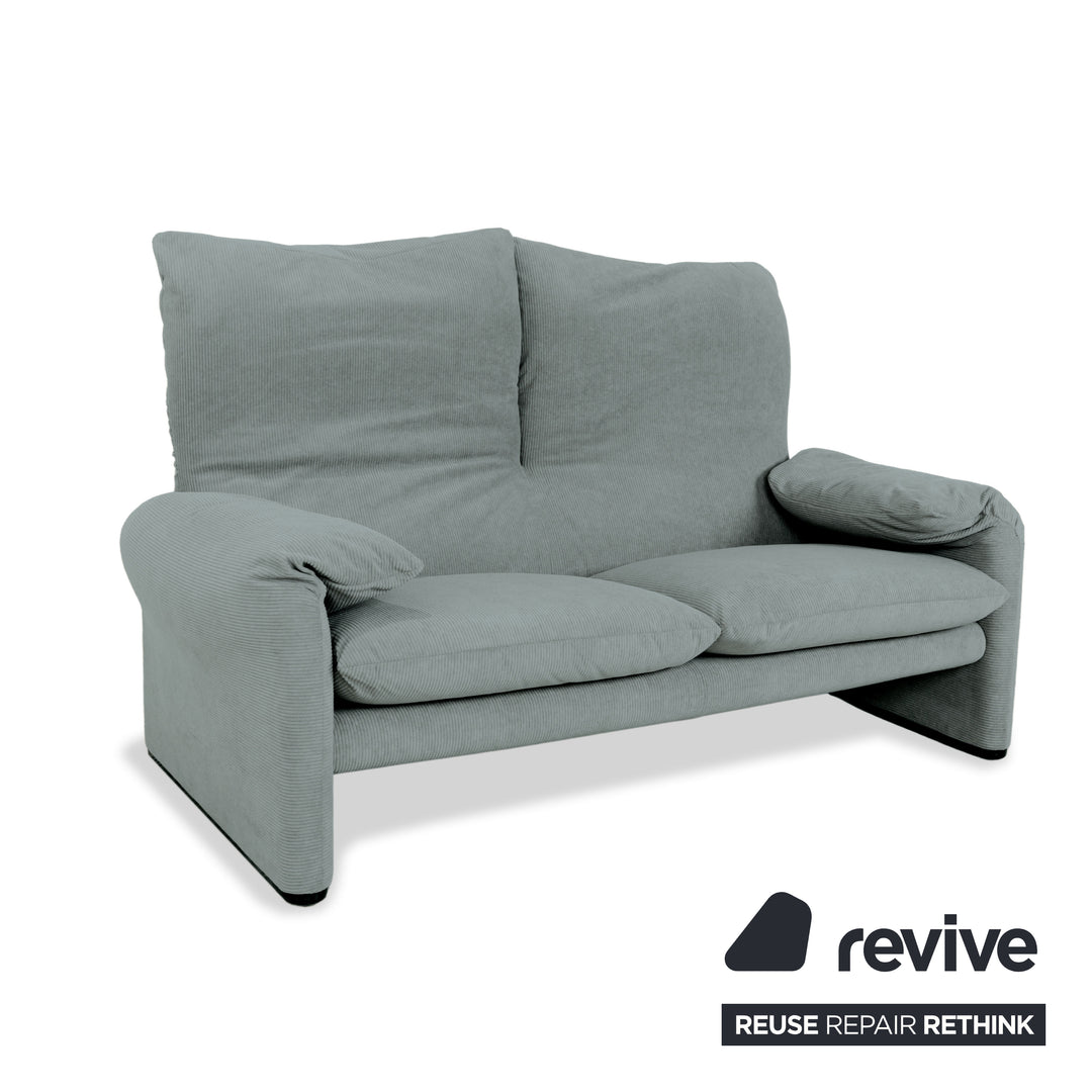 Cassina Maralunga Feincord Cord Zweisitzer Hellblau Grau Sofa Couch Neubezug manuelle Funktion