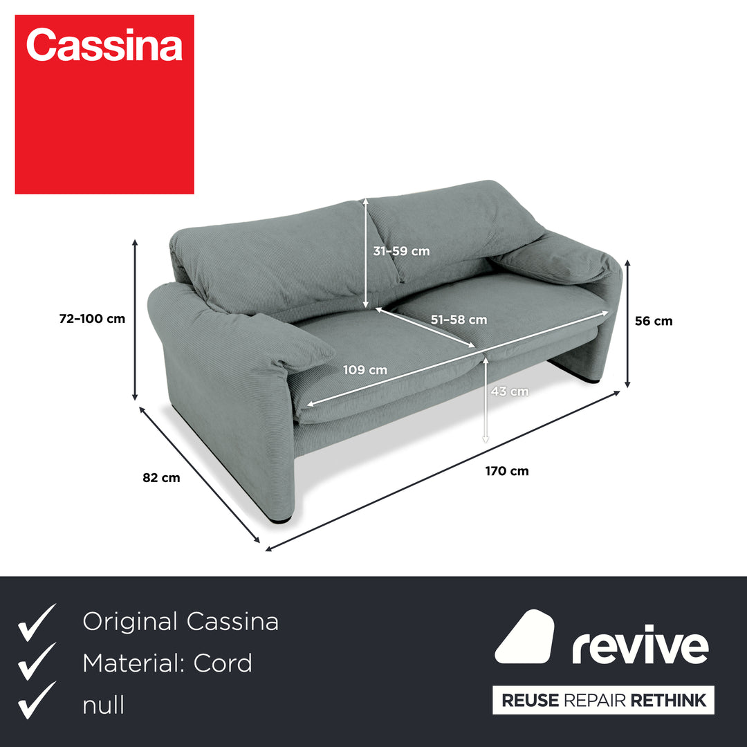 Cassina Maralunga Feincord Cord Zweisitzer Hellblau Grau Sofa Couch Neubezug manuelle Funktion