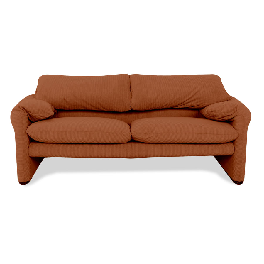 Cassina Maralunga Fine Corduroy Two-Seater Orange Brown Rust Sofa Couch Reupholstered Manual Function