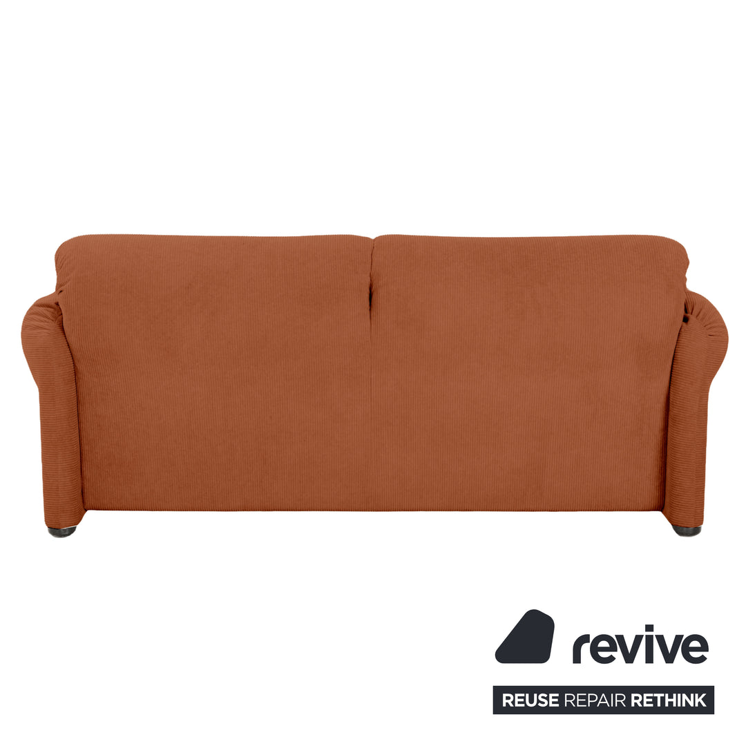 Cassina Maralunga Fine Corduroy Two-Seater Orange Brown Rust Sofa Couch Reupholstered Manual Function