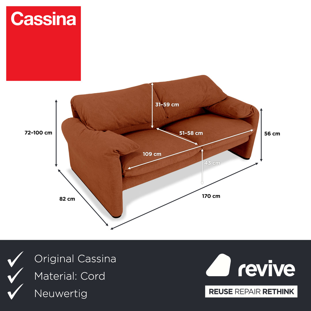 Cassina Maralunga Feincord Cord Zweisitzer Orange Braun Rost Sofa Couch Neubezug manuelle Funktion