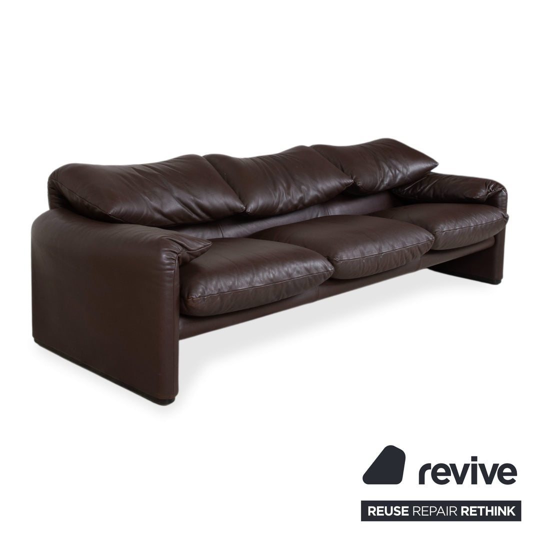 Cassina Maralunga Garnitur Leder 2x Dreisitzer Braun Espresso Sofa Couch manuelle Funktion
