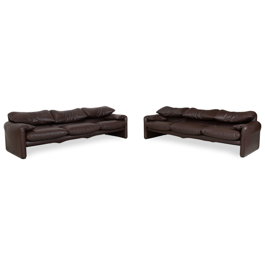 Cassina Maralunga Garnitur Leder 2x Dreisitzer Braun Espresso Sofa Couch manuelle Funktion