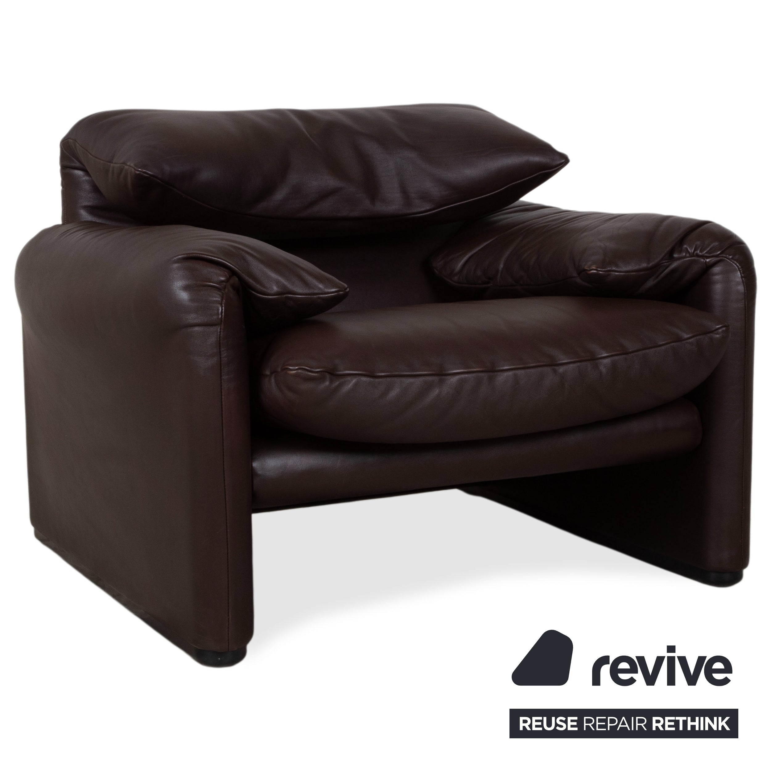 Cassina Maralunga Garnitur Leder 2x Sessel Braun Espresso manuelle Funktion