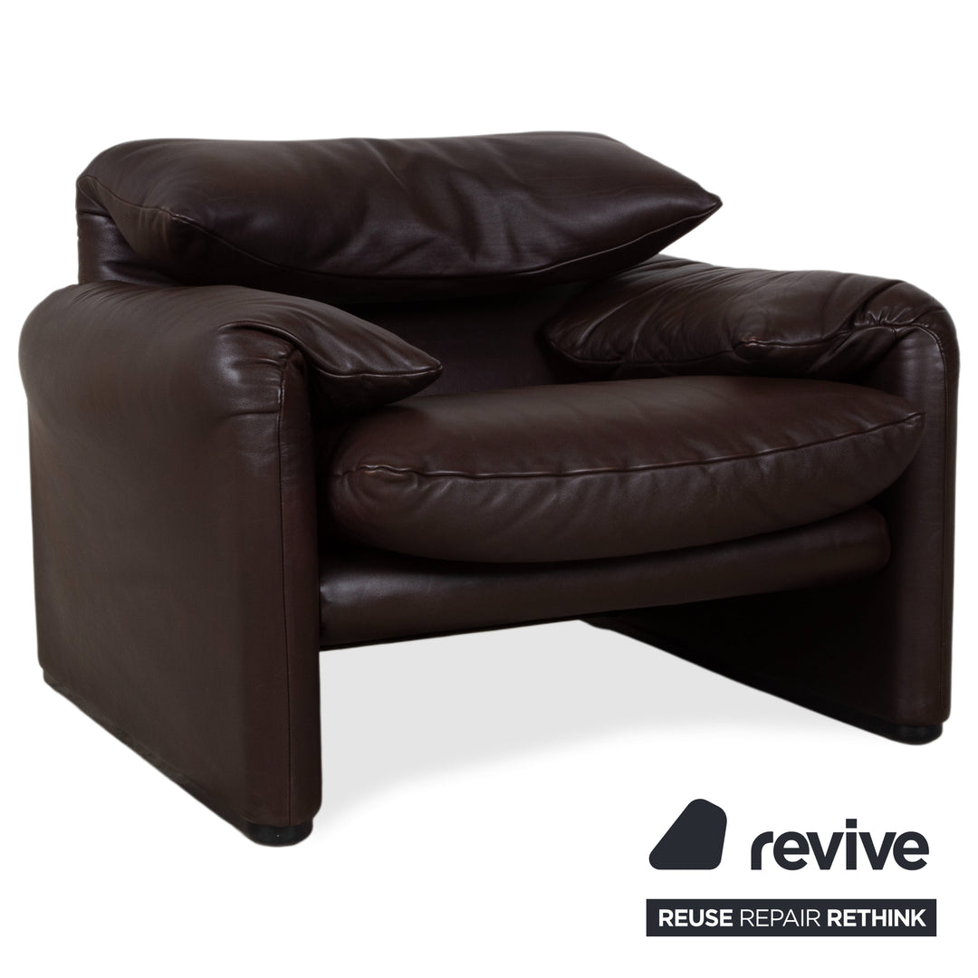 Cassina Maralunga Garnitur Leder 2x Sessel Braun Espresso manuelle Funktion
