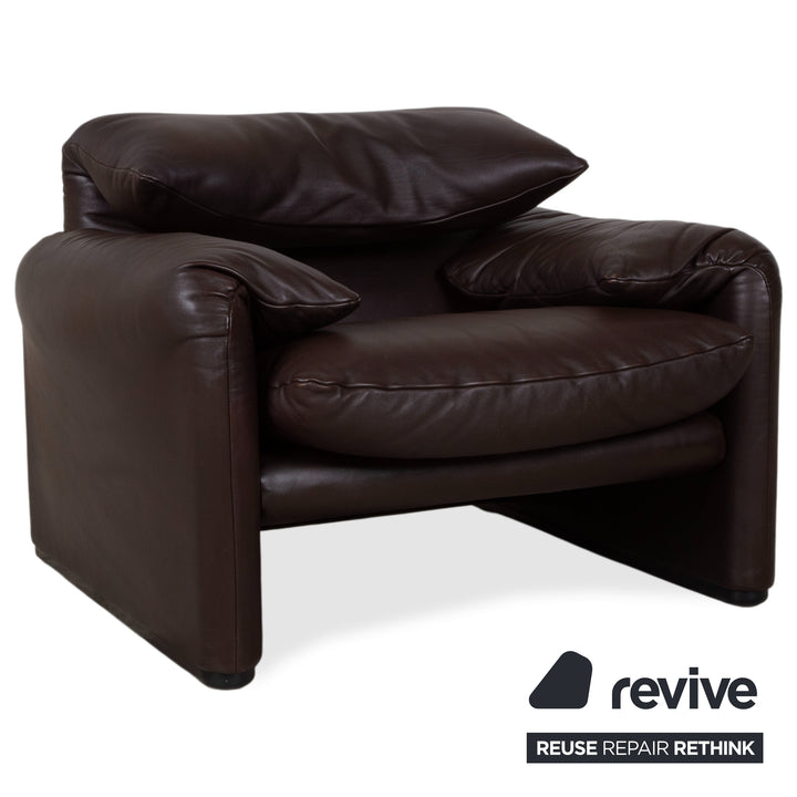 Cassina Maralunga Garnitur Leder 2x Sessel Braun Espresso manuelle Funktion
