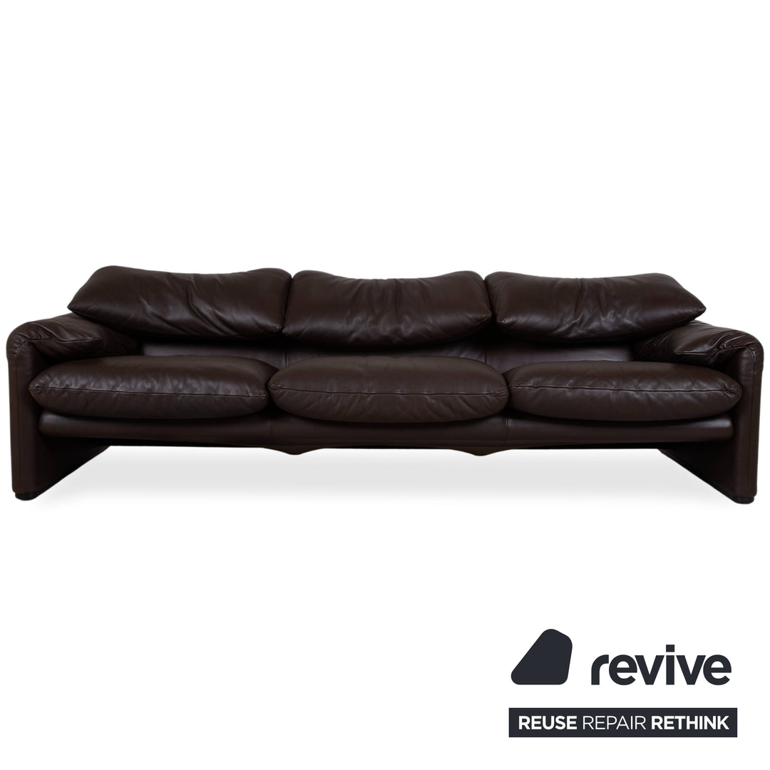 Cassina Maralunga Garnitur Leder Dreisitzer 2x Sessel Braun Espresso Sofa Couch manuelle Funktion