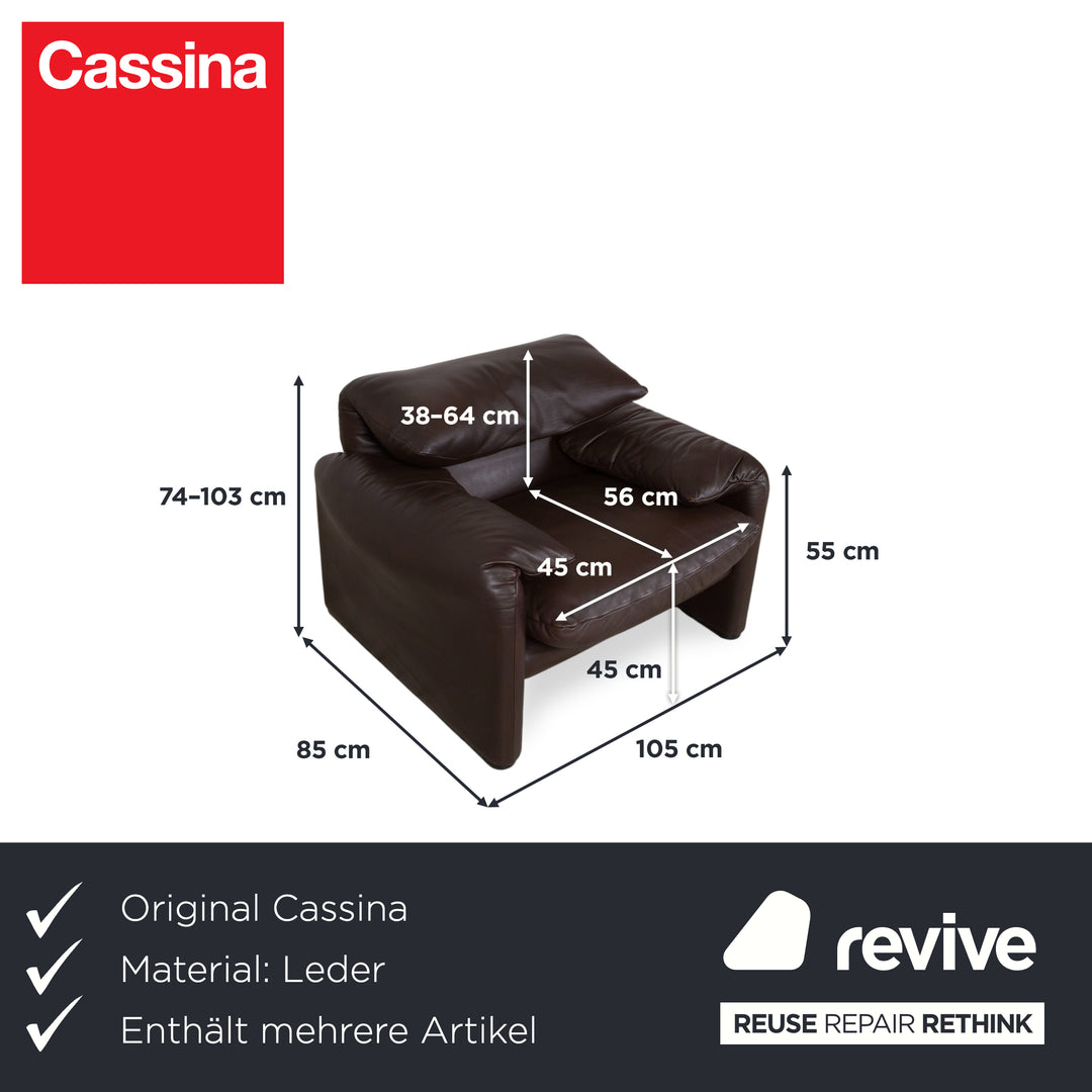 Cassina Maralunga Garnitur Leder Dreisitzer 2x Sessel Braun Espresso Sofa Couch manuelle Funktion
